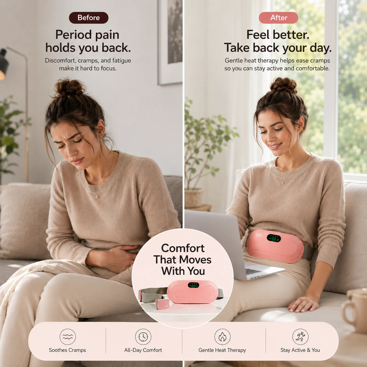 Portable Cordless Heating Pad for Menstrual Cramps Relief